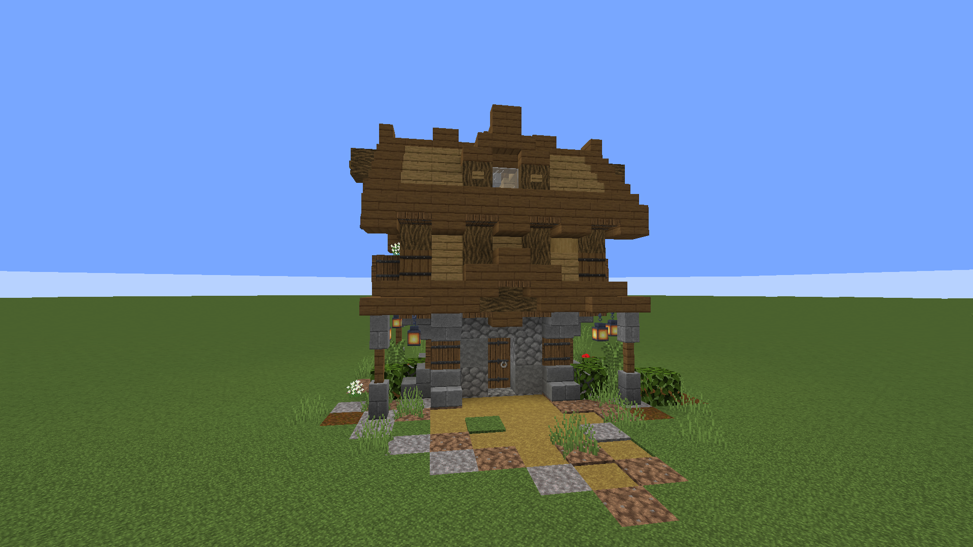 Minecract Small Oak and Stone house with interior schematic (litematic)