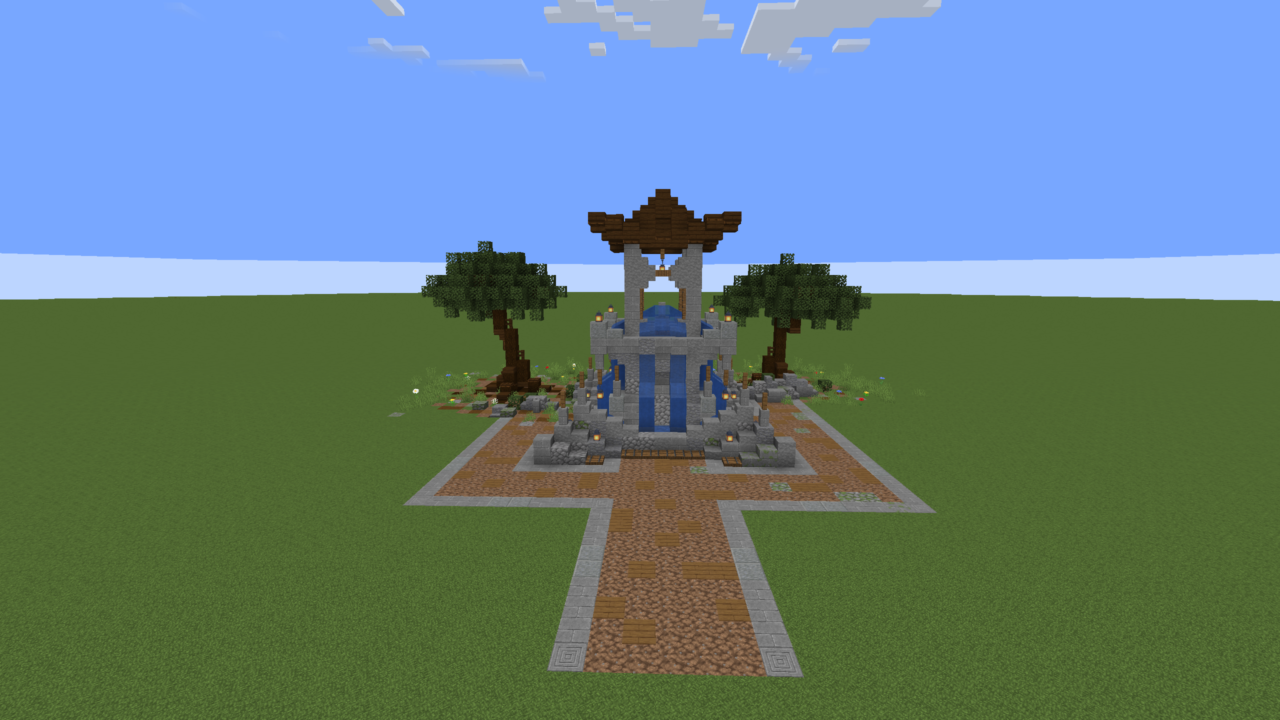 Minecract Stone Fountain with trees schematic (litematic)