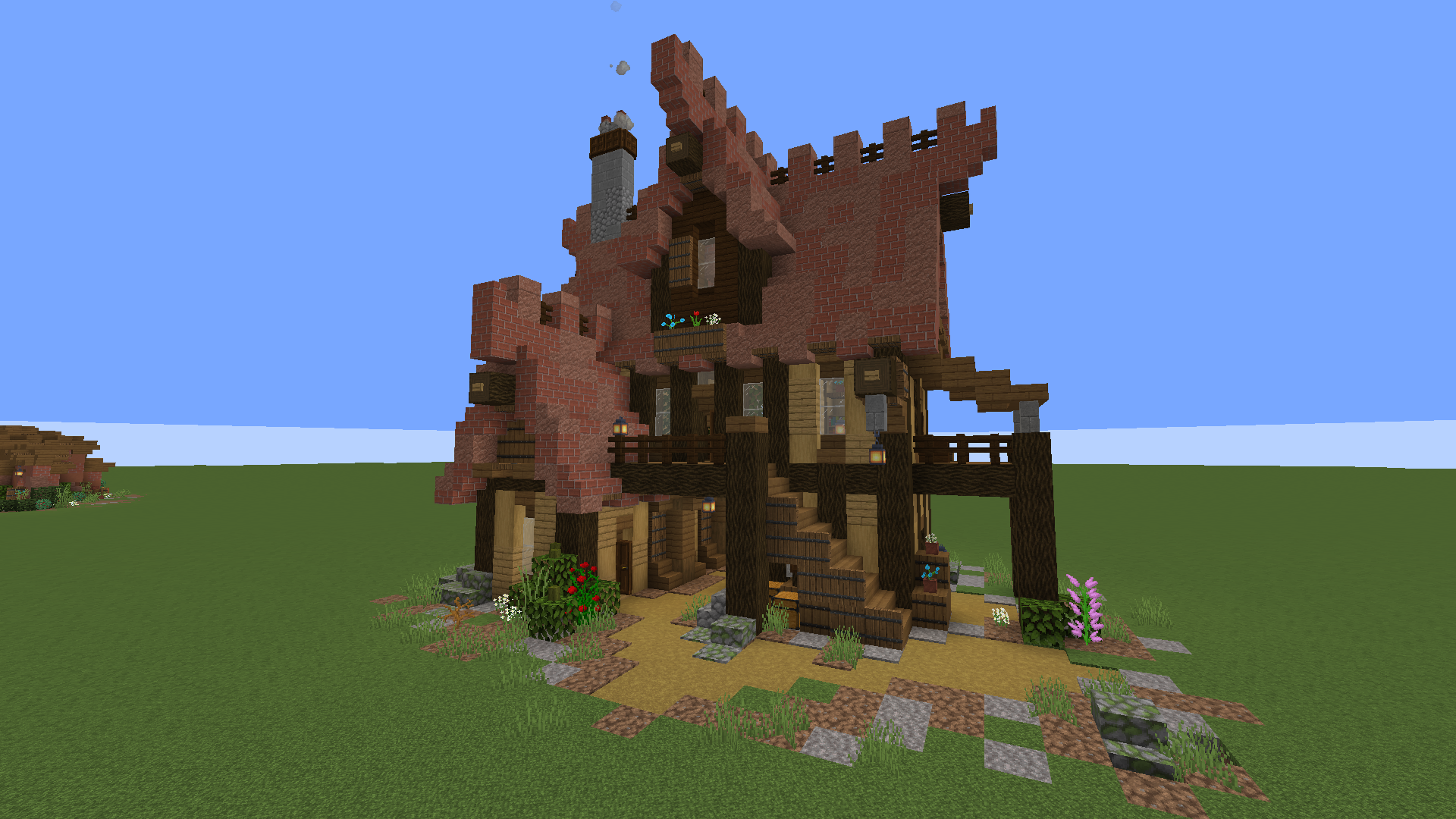 Minecract Brick and Spruce House With Interior schematic (litematic)